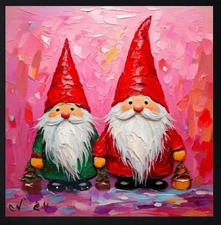 ORIGINAL Oil PAINTING on Canvas  Gnomes  Textured Art 8x8 in Custom Order