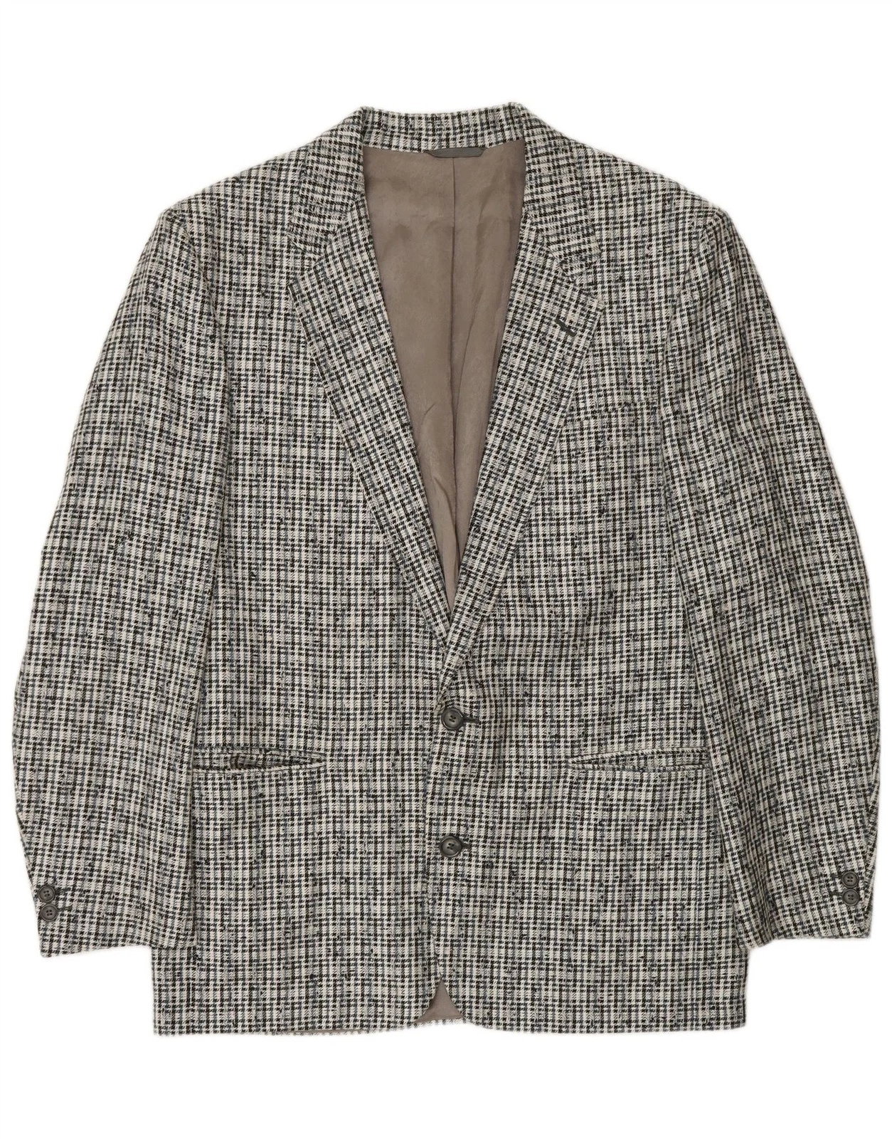 VINTAGE Mens 2 Button Blazer Jacket IT 50 Large Grey Check Polyester BQ30