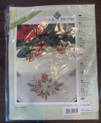 Herrschners Poinsettia Counted Cross Stitch Tablecloth 32 x 32 Christmas Germany