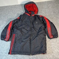 VINTAGE Nike Jacket Boys Small 8 Black Red Reversible Hooded Coat Youth