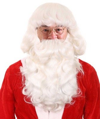 Herren Weihnachtsmann Perücke & Bart, Cosplay Perücken, Premium Atmungsaktiv Capless Cap