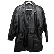 Vtg Jacqueline Ferrar Leather Jacket Womens Sz L Drawstring Zip Up 90s Grunge