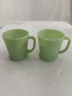 Vintage Fire-King Jadeite Green Milk Glass Coffee Mugs Set of 2 Oven Ware USA