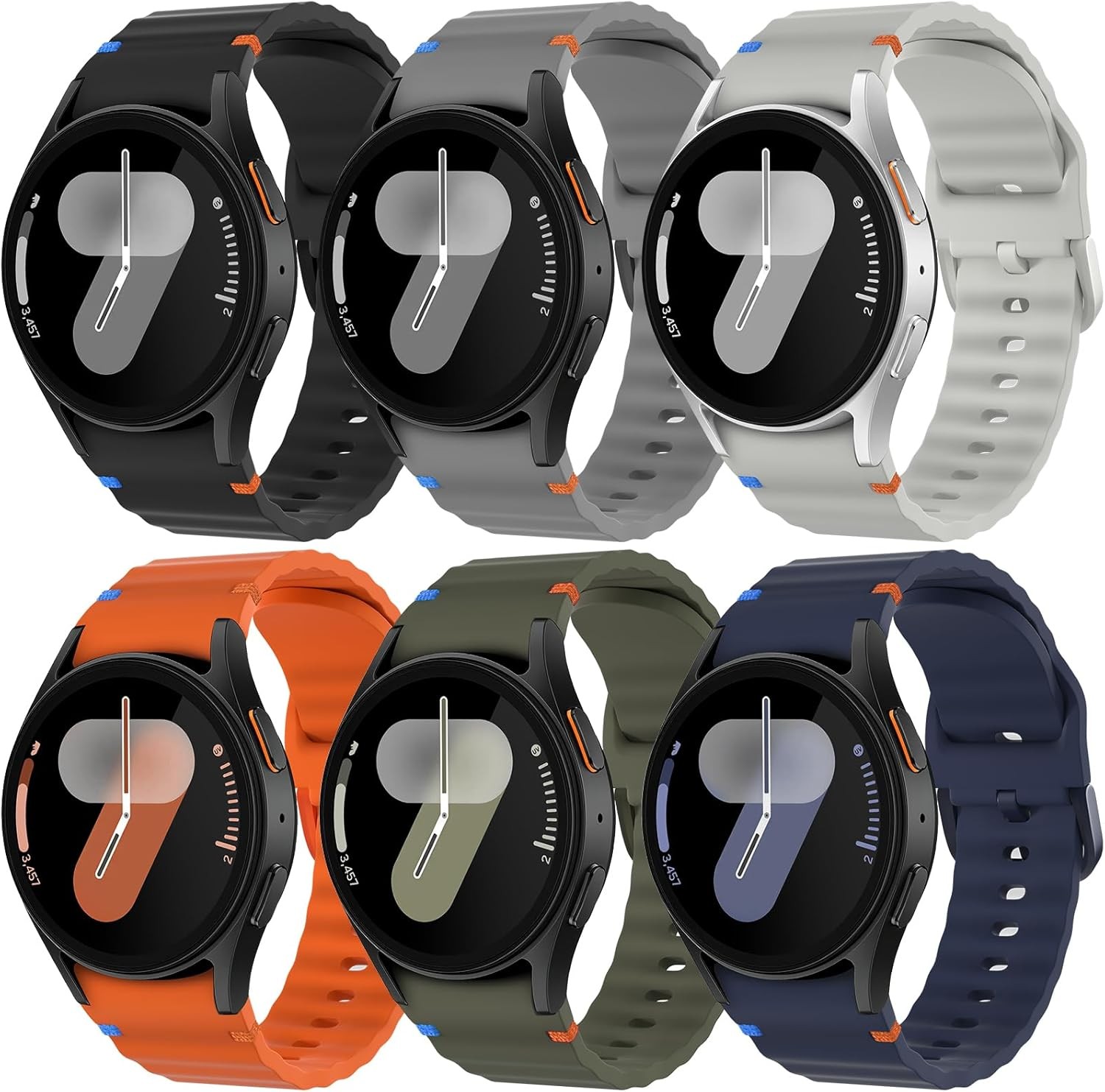 6 Pack Soft Silicone Strap Compatible with Samsung Galaxy Watch 7 40mm 44mm