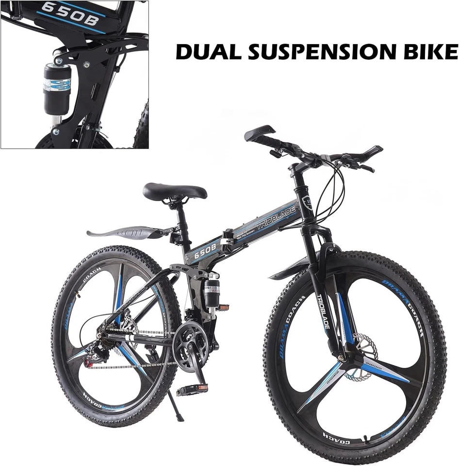 Klappbares 21-Gang-Mountainbike 27,5" Zoll Vorne Und Hinten Hängendes Fahrrad - Bild 2 von 4