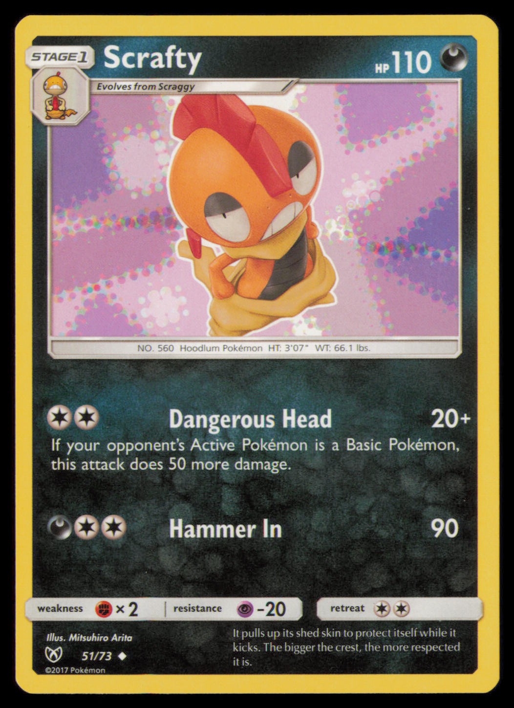 Scrafty 51/73 Uncommon Shining Legends Pokemon Lightly Played