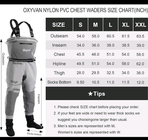 OXYVAN Fishing Waterproof Lightweight Fishing Chest Waders Size XL Belt boots - Picture 3 of 4