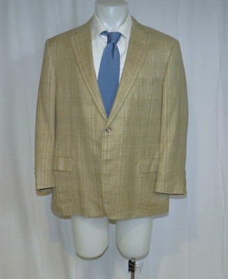 Hickey Freeman Yellow Label Beacon Light Taupe Silk Linen Recent Sport Coat 46R