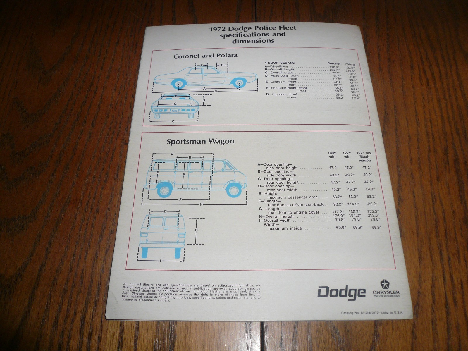 1972 Dodge Police Coronet Polara Sportsman Wagon Sales Brochure - Vintage 12/9
