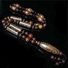 Tibetan Nine Eye Dzi Bead Necklace Carnelian Prayer Beads Drum Shape Jewelry