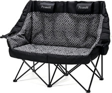 High Back Double Camping Chair Padded Folding Loveseat with Adjustable Pillows H