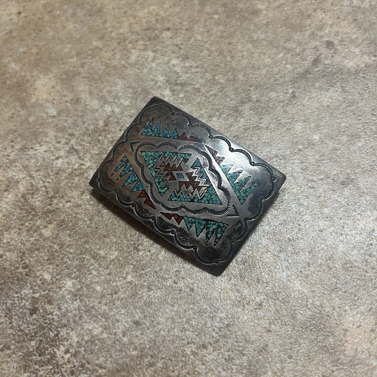Vintage NAKAI Native American Art Turquoise Coral Inlay 