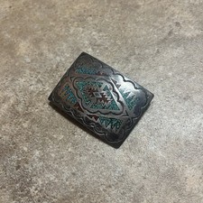 Vintage NAKAI Native American Art Turquoise Coral Inlay Sterling Belt Buckle