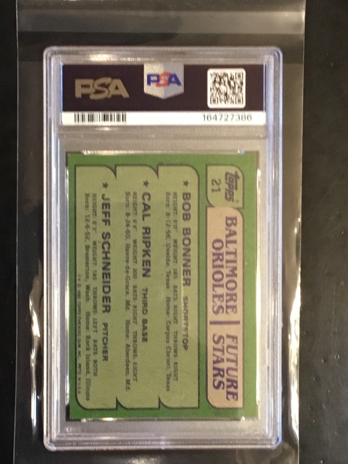 1982 Topps Cal Ripken Jr. Rookie #21 PSA 8 Orioles Future Stars HOF RC view 2