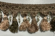 Crystal Beaded Tassel Fringe Trim 4" NEW Brown Beige Taupe Decorator 2 Yards