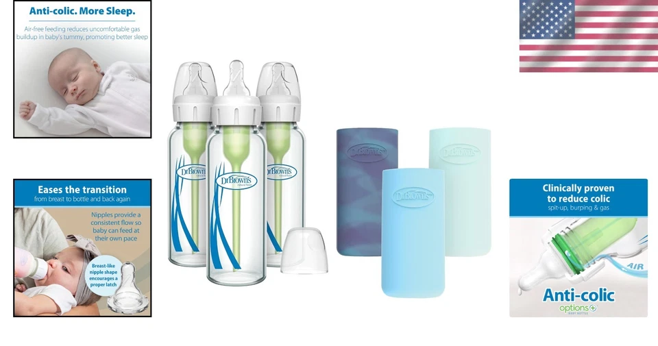 Breastfeeding-Friendly Glass Baby Bottles, 8 oz, 3-Pack - Image 2 of 4