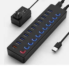Powered USB 3.0 Hub, Wenter 11-Port Hub Splitter 7 Faster Data Transfer Ports 