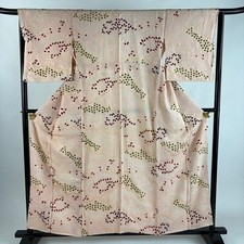 JAPANESE KIMONO FINE PATTERN PINK BEIGE 157.5cm 5 ft 2 in PURE SILK FF10853