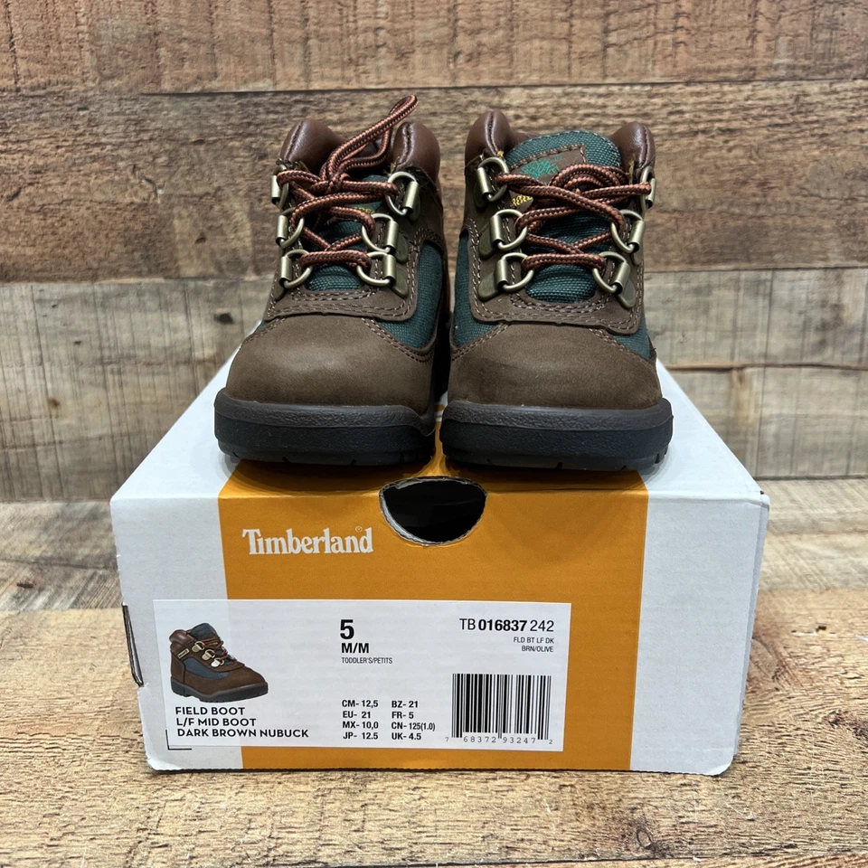 Timberland Field Boot Mid Boot Marrón Oscuro Nubuck Niños Pequeños Botas Talla 5 M NUEVO Foto 2 de 4