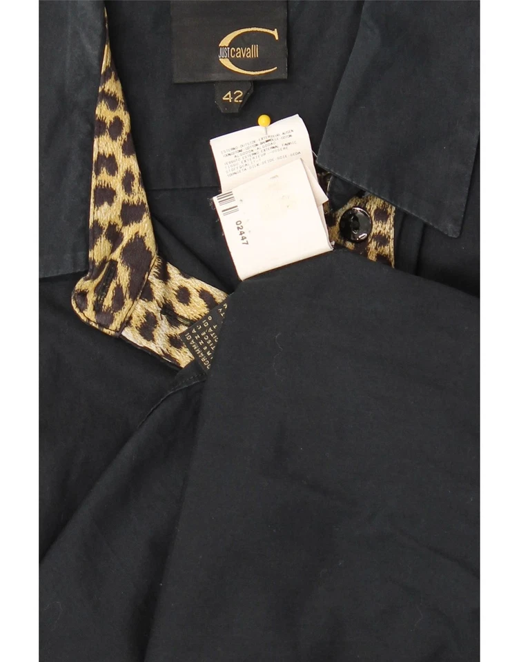 JUST CAVALLI Womens Shirt IT 42 Medium Navy Blue Cotton DI06 - Image 3 of 3