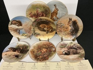 Royal Worcester Plates Thorburns Mammals x8 Fox badger otter roe deer box T9162