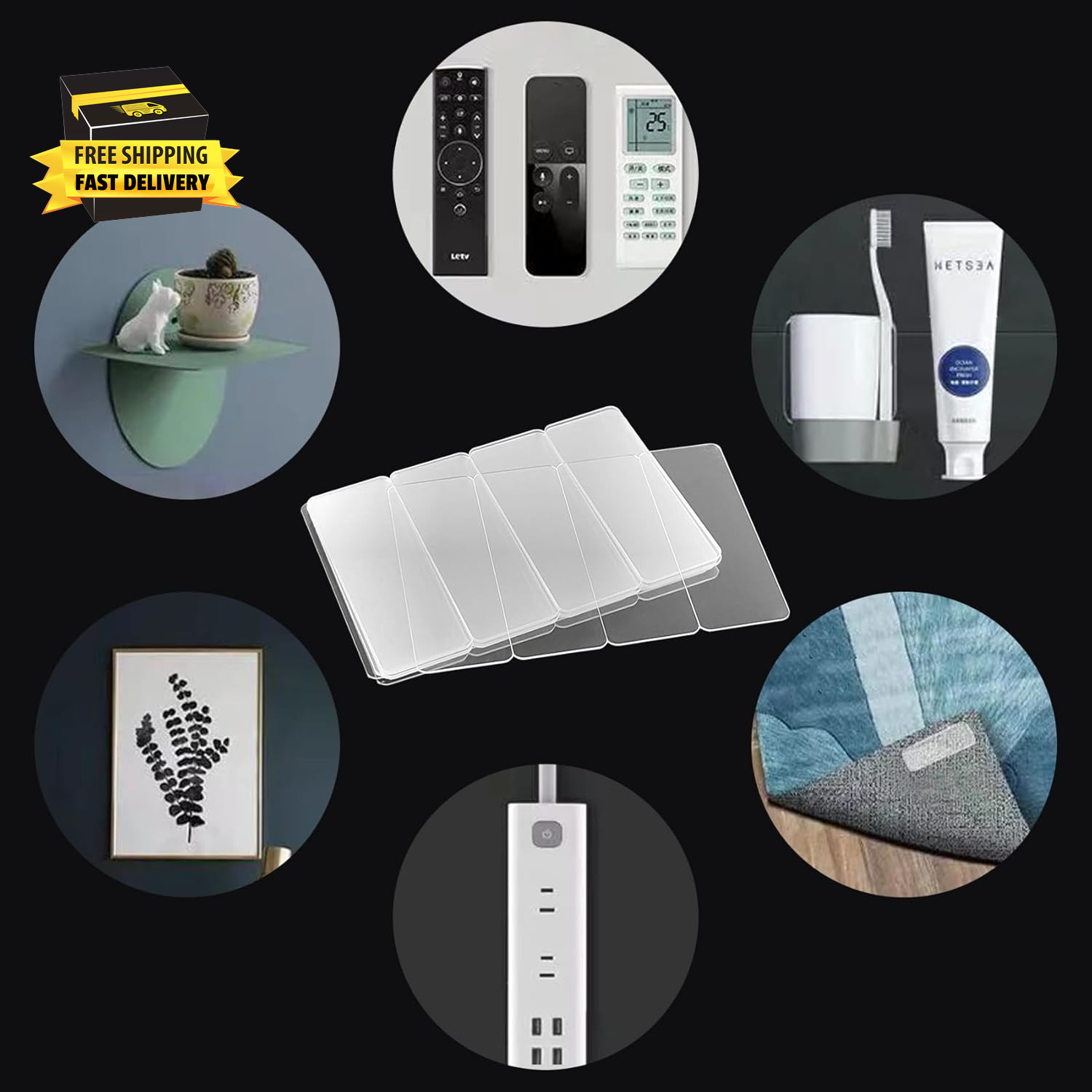 10 Pack Adhesive Tape, 0.71X1.89 Inch Clear Reusable Double Sided Mounting Tape,