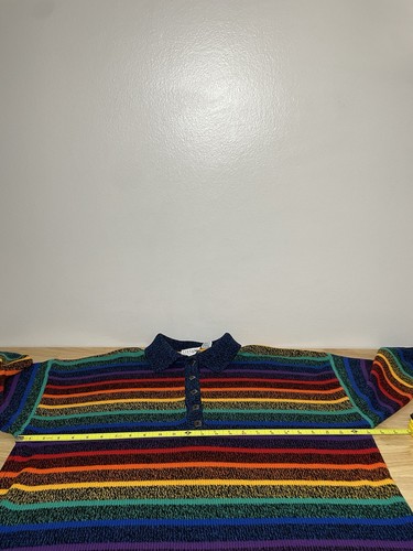 Vintage Stefano World Wide Colorful Sweater 1/2 Button 1 Size Acrylic Hong Kong! - Picture 14 of 17