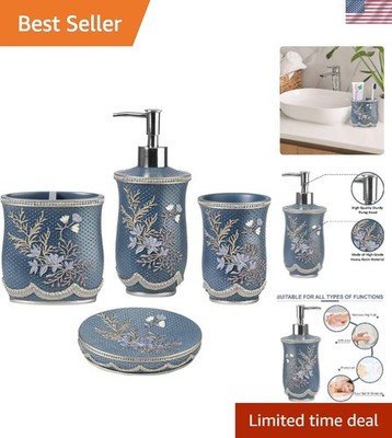 Elegant 4 Piece Royal Blue Bathroom Accessory Set - Durable Resin Essentials