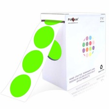 1" Fluorescent Green Dots Round Color Coding Label,1000pcs in Dispenser Box