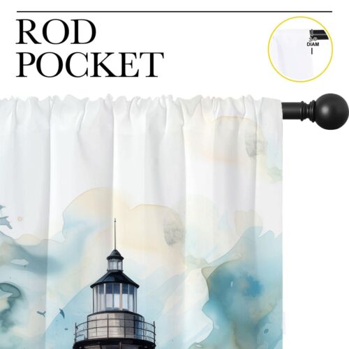 LHROOMJK Nautical Lighthouse Rod Pocket Blackout Curtains for Boy Girl Bedroo... - Picture 4 of 8