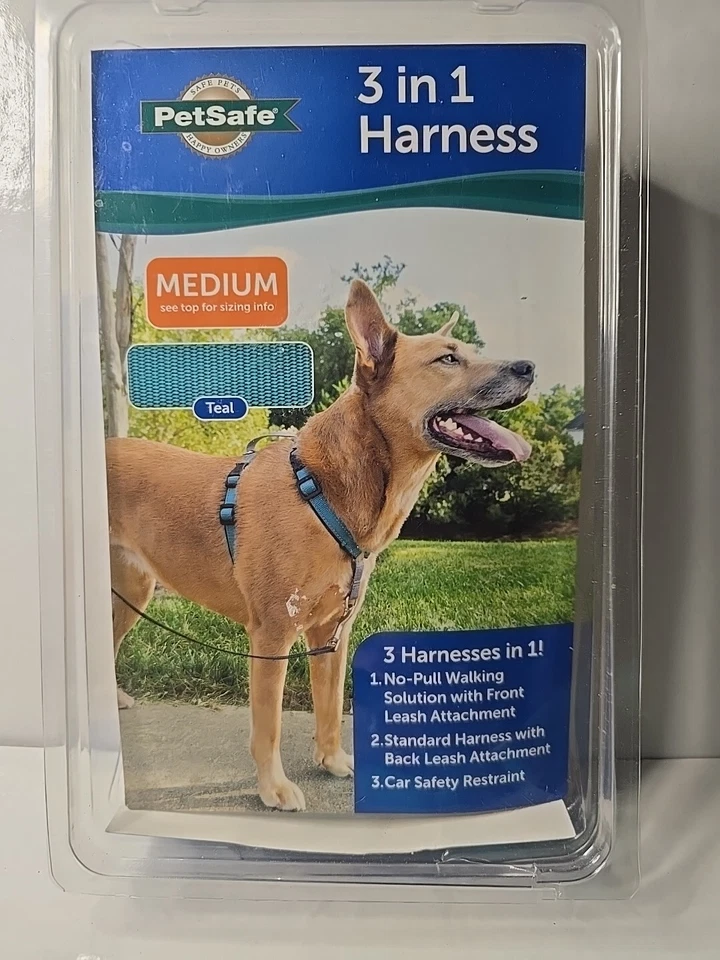 PetSafe 3 in 1 Dog Harness-MEDIUM-Teal-No Pull Design-Car Restraint-Reflective - Image 2 of 4