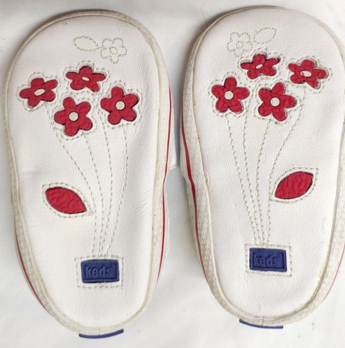 Keds babies Infants White Leather Slip-On Strawberry Logo Floral Bottom Shoes 2G - Picture 3 of 11