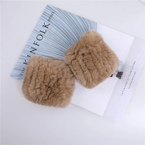 Rex Rabbit Fur Knitted Women's Fingerless Gloves Mittens Real Fur Wrist Warmer - Picture 42 of 44