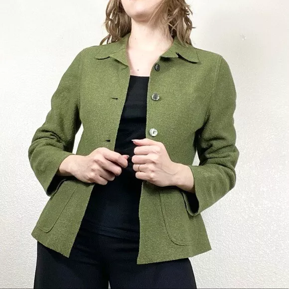Valerie Stevens Vintage 90 s Green Wool Blend Blazer Jacket Size 6P