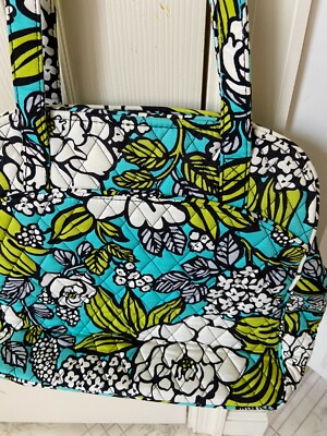 Vera Bradley Aqua Green White Black Flower Double Handle Purse