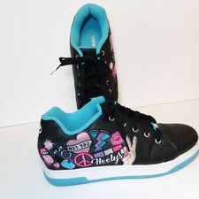 Heely Sz 8 /WO 9 Roller Skates Black Pink Peace Sign Flowers SPLIT/HE100202