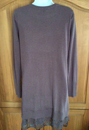 Logo Lori Goldstein Womens Size S Brown Cotton Cashmere Lace Trim Tunic Top - Picture 2 of 6