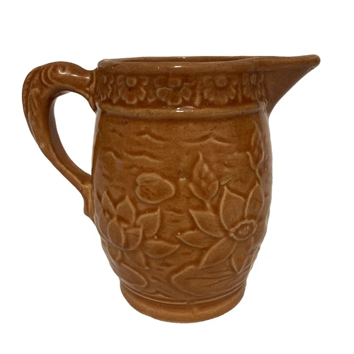 McCoy Pottery, Vintage, Fish Handle Lotus Pitcher , Salmon Color,#30 Bottom Mark