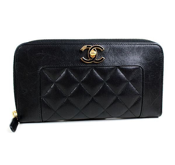 Chanel Round Zipper Long Wallet Matelasse Zippy Black Here Chanel Round Zipper Long Wallet Matelasse Zippy Black Here
