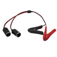 Battery Clip to Car Cigarette Lighte Dual 2-Way Female Splitter Y Adapter Cable
