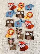 Custom Wooden Shape Animals Elephant Deer Fox Owl Lion Lot Of 14 NEW