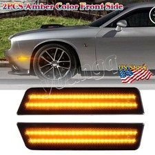 Pair Smoked Lens Front Led Side Marker Light Kit For Dodge Challenger 2008-2014