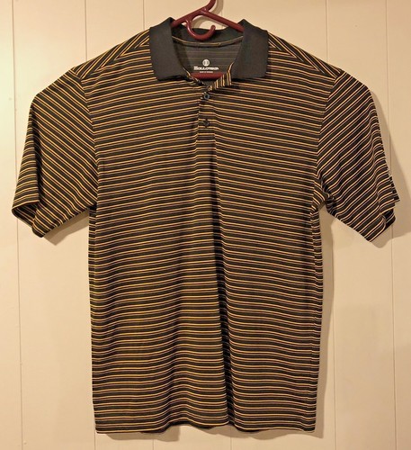 Holloway Mens Medium Golf Polo Shirt Black & Gold Short Sleeve Farm Bureau Logo