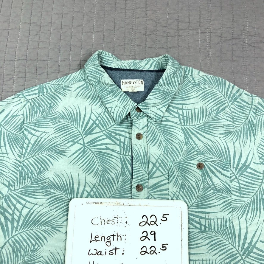 Camisa Hang Ten Hombres XL Verde Lino Mezcla Algodón Tropical Hawaiana Playa Abotonada Foto 4 de 4