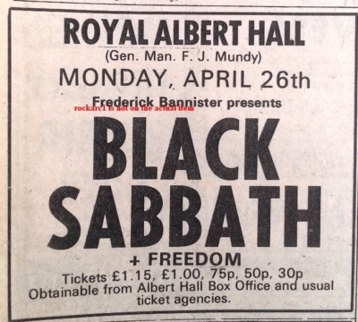 BLACK SABBATH Original Vintage Press Ad - Royal Albert Hall  1971 3x3 inches