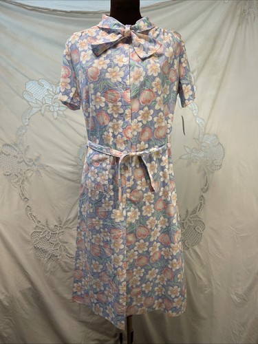 Vintage 50s A Nancy Frock Dress Belted pink Floral Housedress deadstock NWT 10 L