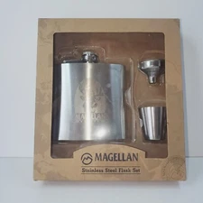 Magellan Outdoors Deer Buck Stainless Steel 6oz Flask, Funnel & Shotglass Set