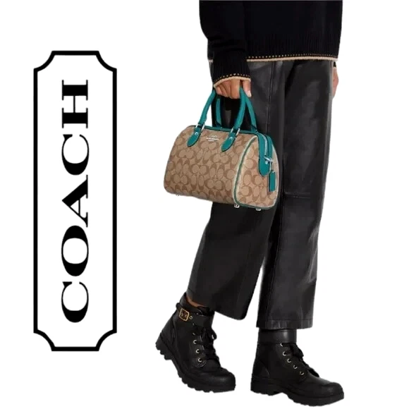 NUOVA $395 Coach Teal Medium ROWAN borsa a tracolla borsa a tracolla borsa Sig C pelle CH280