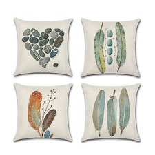 Set of 4 Pillow Covers 18x18, Feather Cushion Covers Cotton Linen Set 45x45cm