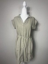 Anthropologie Cloth & Stone Tunic in Beige Tie Waist Shirt Dress Size XS A2
